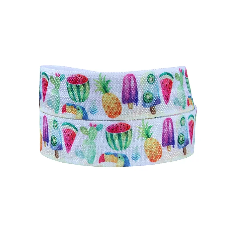 

Summer foe Floral pineapple and watermelon printing fold over elastic ribbon 5/8''