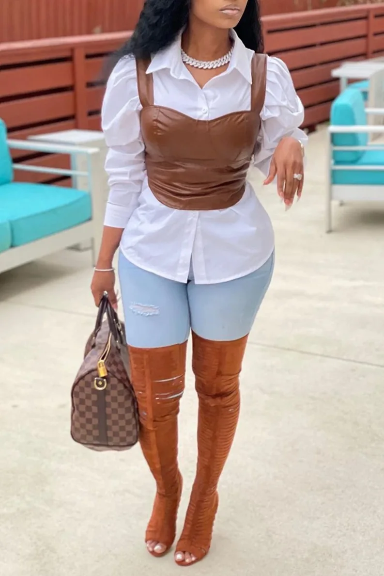 

Chocomist Tops Fashion Solid Pu Zipper Design Women Vests