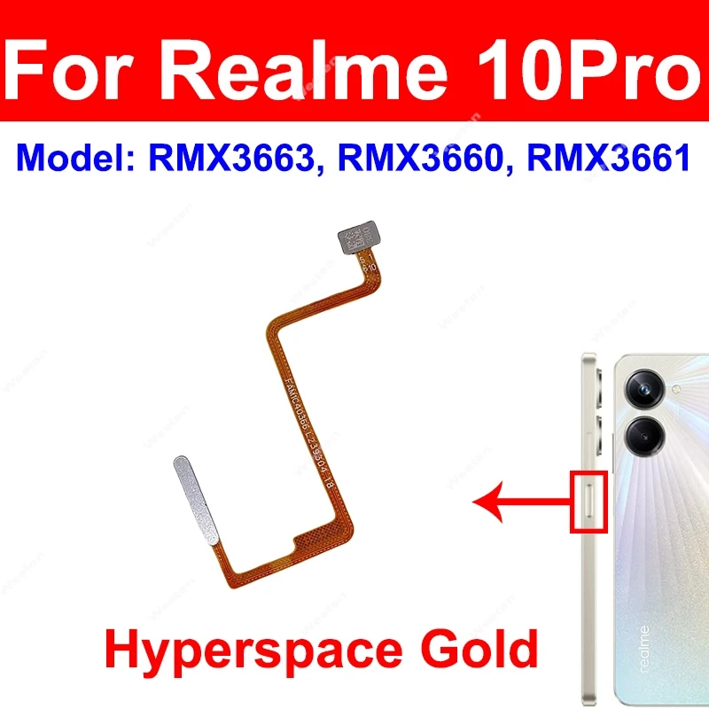 Фото Шлейф кнопки питания и сканера отпечатков для Realme 10 10S 10T 10 Pro 5G, боковой сенсор, запчасти для ремонта №4