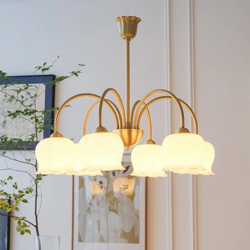 

Contemporary European style all copper simple cream lampshade bedroom chandelier cloakroom living room dining room chandelier