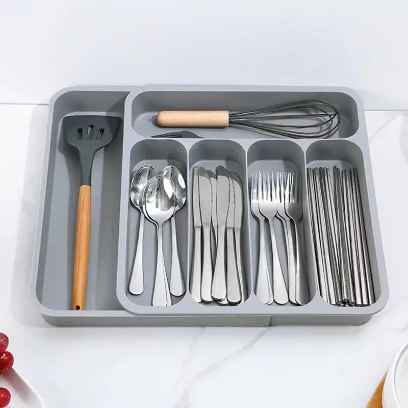 6-Slot Expandable Tableware Organizer Cutlery Storage Tray Knife Block Holder Spoon Fork Separation Box Kitchen Drawer