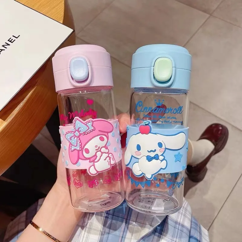 

300Ml Sanrio Anime Cartoon Sports Water Bottle Melody Cinnamoroll Hello Kitty Glass Filter Tea Cup Coffee Kid Glass Girl Gift