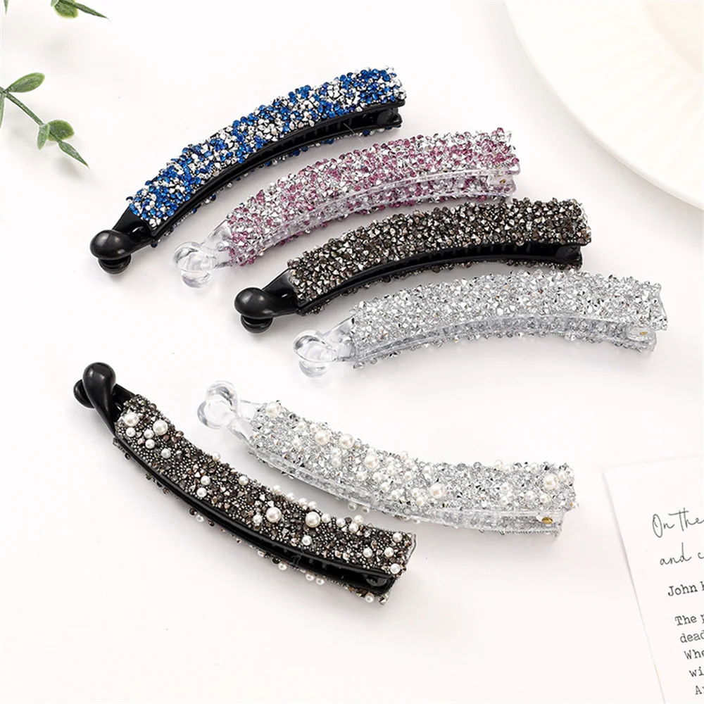 Ful Crystal Banana Hair Clips For Women Diamond Ponytail Holder Hairpin Non-slip Claws Fashion Claws Grips Clamp Accessorie