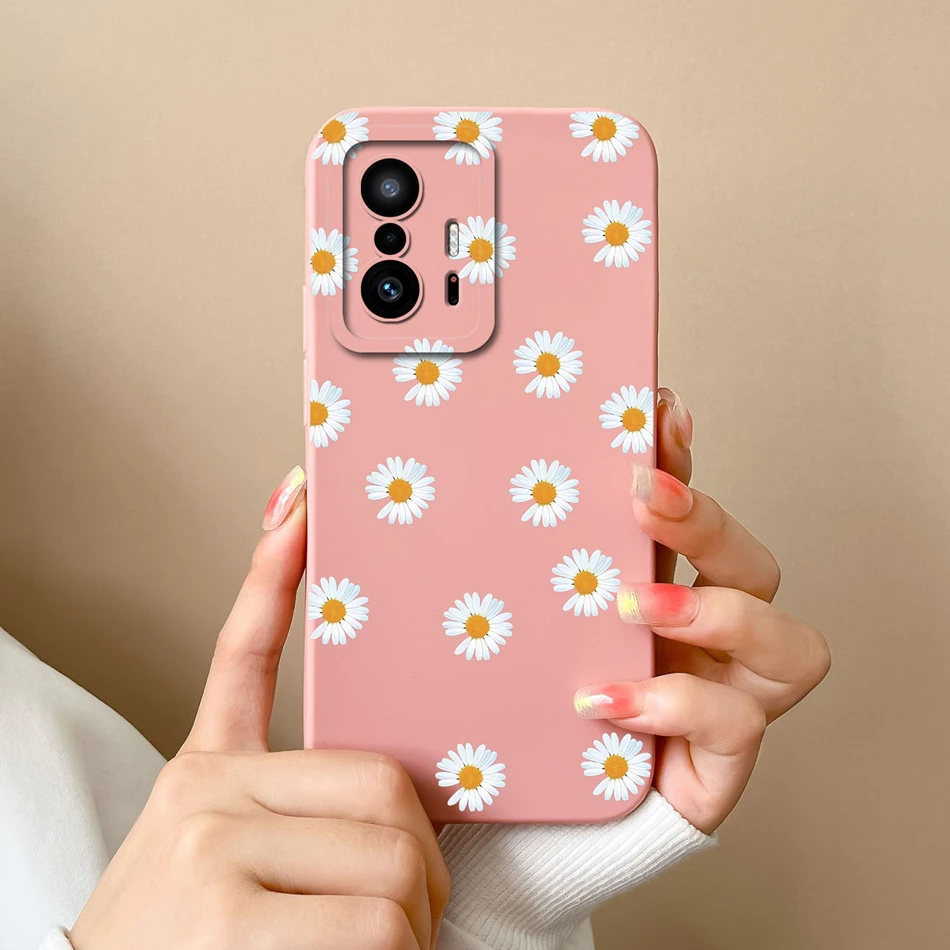 Фото Чехол с цветком для Xiaomi 11T Pro, мягкий жидкий силиконовый обновленный защитный чехол для объектива, задняя крышка для Mi 11 T 11TPro, бампер для девочек №4