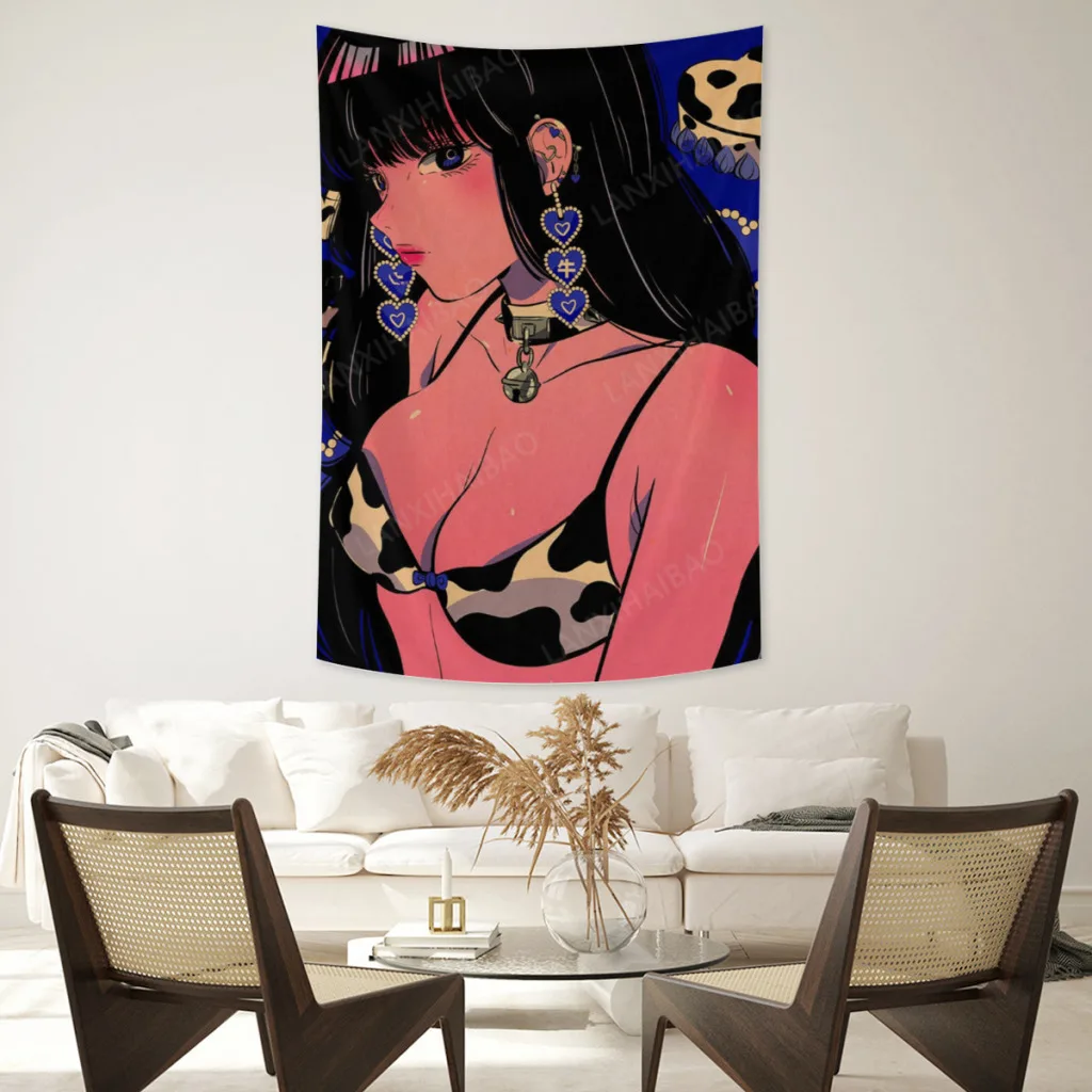 

Japanese-Anime-Decorative-Posters-Cartoon-Sweet-Girl-Tapestry Fabric Macrame Wall Hanging Beach Room Decor Cloth Carpet Yoga