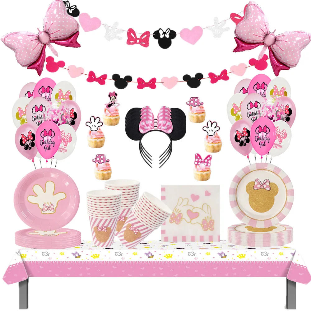 

Minnie Mouse Birthday Party Supplies and Decorations Minnie Mouse Party Supplies Kids Girls Love Cups Straws Banner Table Covers