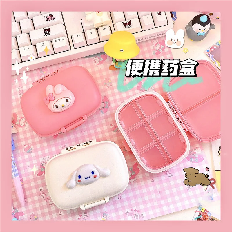 

Sanrioed мультяшный контейнер для хранения таблеток Kawaii Cinnamoroll MyMelody Kuromi Kitty большая емкость для путешествий Милая коробка для подарка