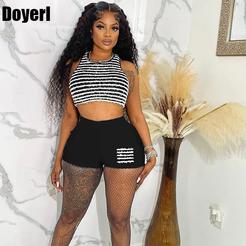 

Striped Print 2 Piece Set Women Tracksuit Summer Outfits Tank Crop Top and Biker Shorts Sweat Suits Sporty Fitness Casual Outfit