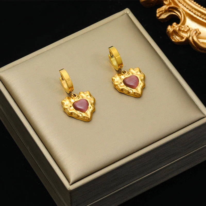 EILIECK 316L Stainless Steel Heart Stone Crystal Pearl Earrings For Women Girl Fashion New Waterproof Ear Jewelry Gift Party