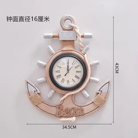 Часы настенные в средиземноморском стиле, настенные ретро-часы с бесшумным якорем из древесного волокна, украшение для дома, кофе, бара