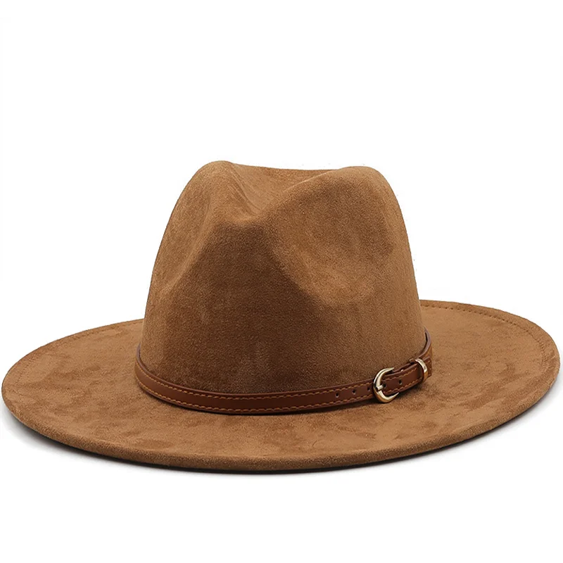 

New Fedora Hat Women Suede Felt Vintage Church Ladies Hat Unisex Wide Brim Panama Cowboy Cap Jazz Gentleman Wedding Hat for Man