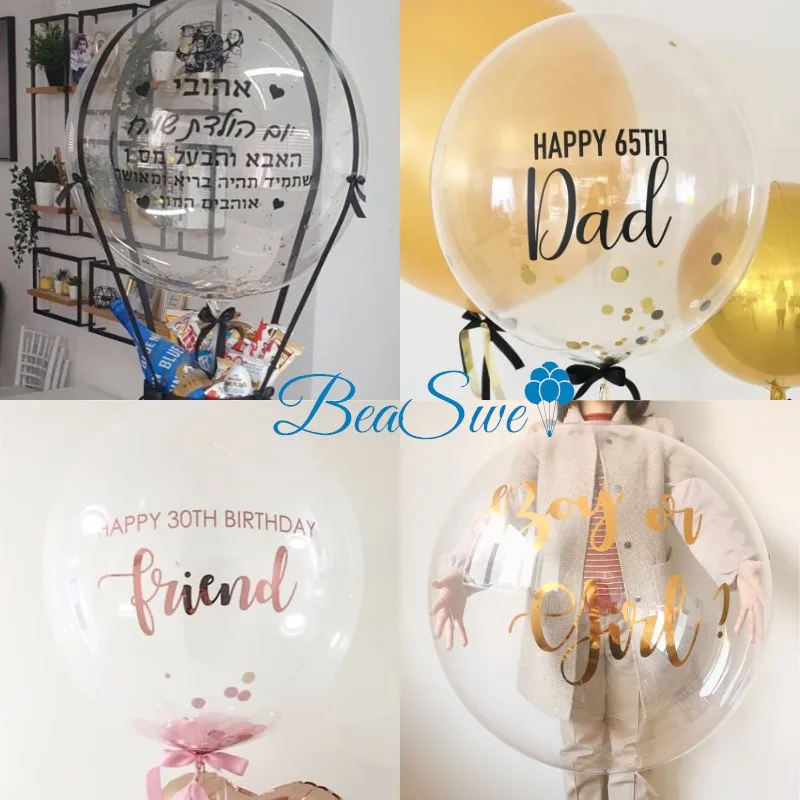 

Personalised (1pc 18"/24"/36" bubble balloon+1pc custom sticker) Hebrew Valentine's Day Wedding Event Party Happy Birthday Gifts