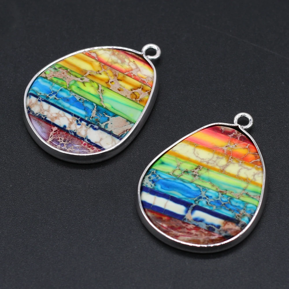 

Natural Stones Emperor Stone Fat Drop Silver Plated Pendant For Jewelry Making DIY Necklace Earring Accessories Charm Gift Decor