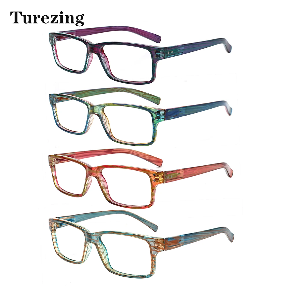 

Turezing 4 Pairs Of Rectangular Frame Metal Hinged HD Computer Reading Glasses For Men And Women Decorative Prescription Eyewear