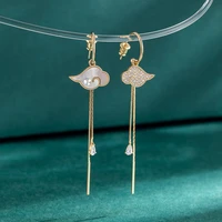 gold cloud long tassel womens earrings fashion asymmetric inlaid shiny rhinestones elegant long earrings korean jewelry