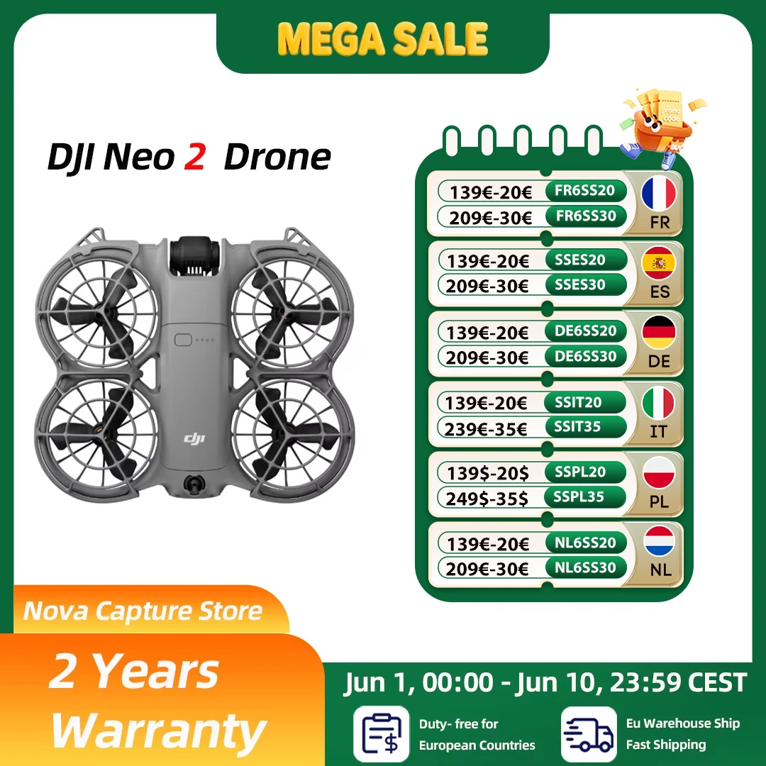 DJI Neo2 Drone 4K estabilizado, 151 g, portátil, guardapalas
