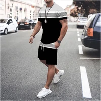 summer casual simple style solid color striped sports mens crew neck short sleeve oversized fashion t shirt set