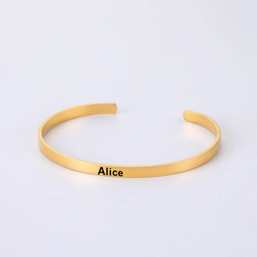 

Name Bangle Bracelet Personalized Letter Family Gift For Mother Woman Man Custom Rose Gold Color Stainless Steel Jewelry Cuff