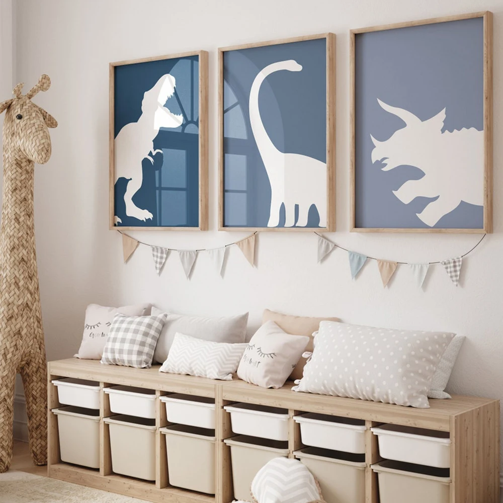 nowoczesny prosty uroczy zwierzę abstrakcyjny dinozaur nosorożec drukuje obraz na płótnie plakat do salonu pokój zabaw dla dzieci wystrój domu