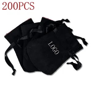 200PCS Black Ribbon Flannel Bag Pouch For Bead Charm Earrings Necklace jewellery Packaging Jewelry O