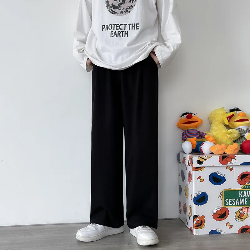 

Solid Color Men's Wide-legged Solid Color Korean Loose Straight Casual Pants Street Style Men Trousers Suit Pants мужские брюки