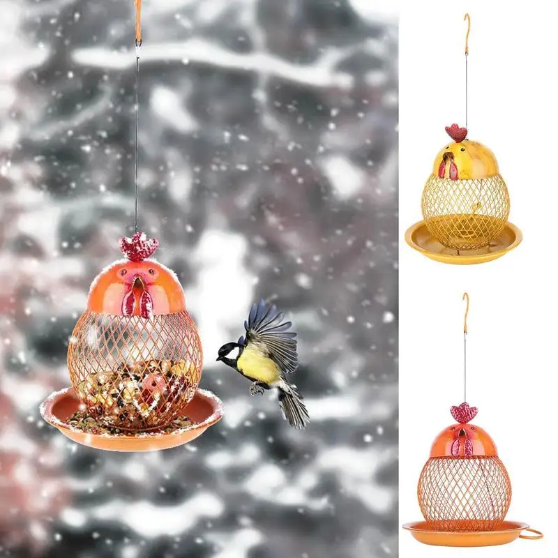 

Chicken Shaped Bird Feeder Cute Iron Bird Feeders Chick-Shaped Bird Feeder Garden Bird Feeder For Yard Tree Outdoor Decoration