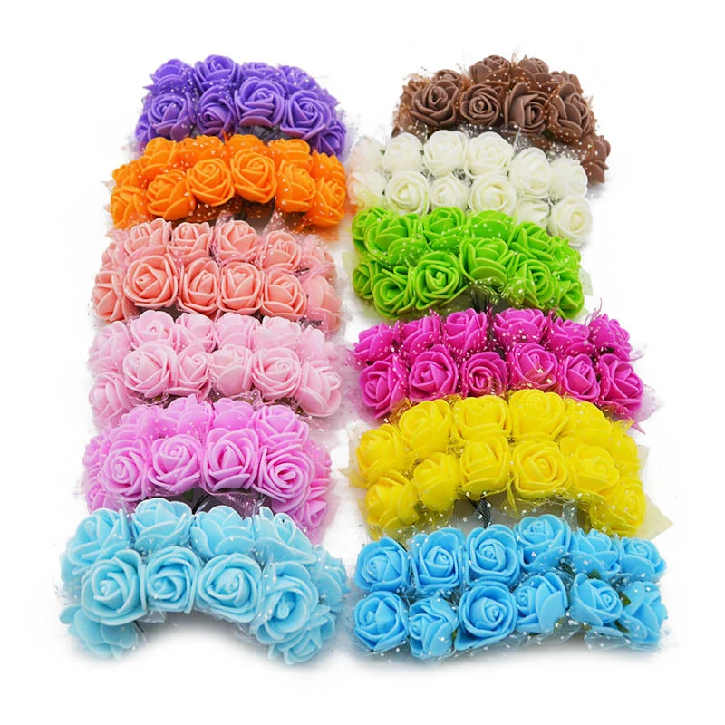 

144pcs 2cm Mini PE Rose Head Artificial Silk Flowers Wedding Bride Bouquet Decor DIY Birthday Gift Wreath Foam Fake Yarn Flower
