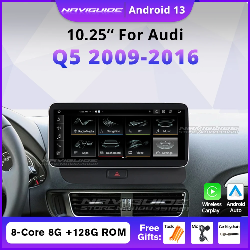 NAVIGUIDE 10 25 дюйма Android 13 для Audi Q5 LHD 2009-2016 Автомобильный радиоприемник GPS Navi