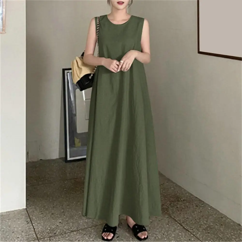 

Ladies Maxi Dress Stylish Women's Sleeveless Maxi Dress V Neck Loose A-line Fit Breathable Fabric Ankle Length Vest Type for Any