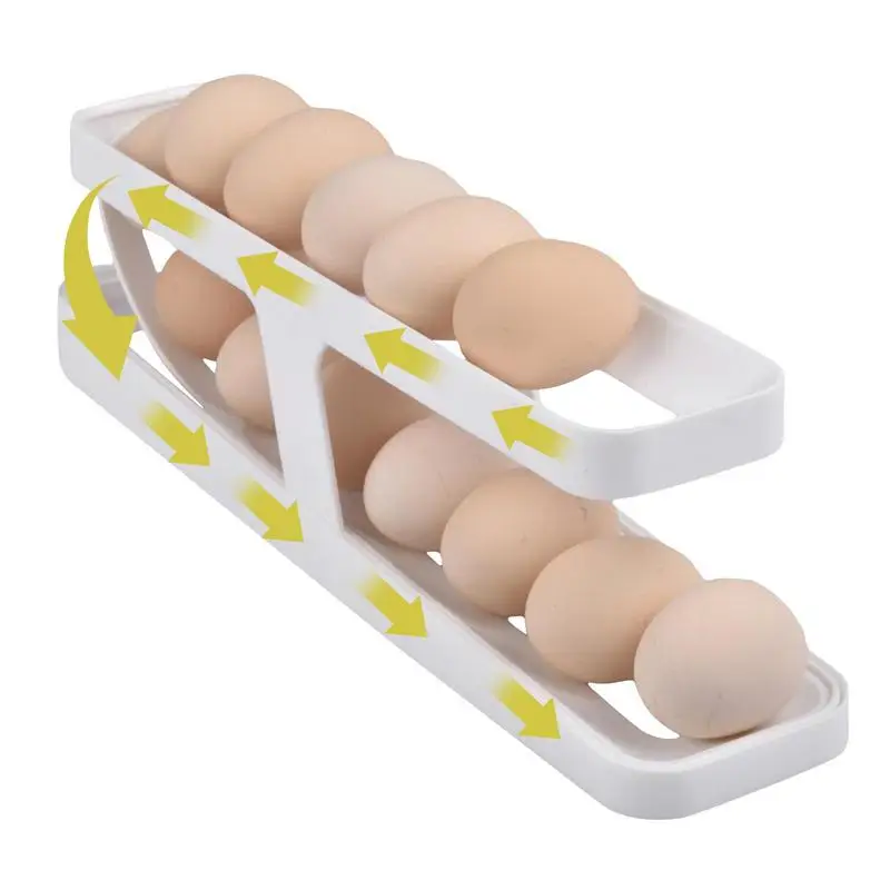 

2 Tier Automatic Rolling Eggs Holder Basket Space Save Egg Storage Box Slide Fridge Countertop Egg Organizer Egg Tray Dispenser
