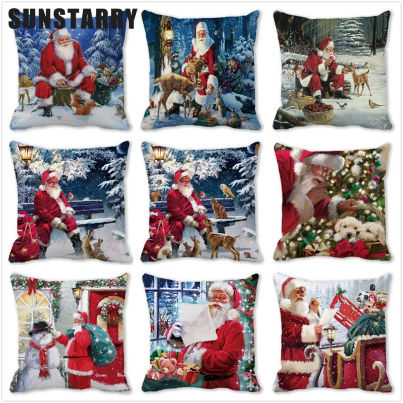 

New Year Christmas Cushion Cover Decorations For Home Santa Pillow Case Ornaments Adornos De Navidad Funda Cojín 45x45cm