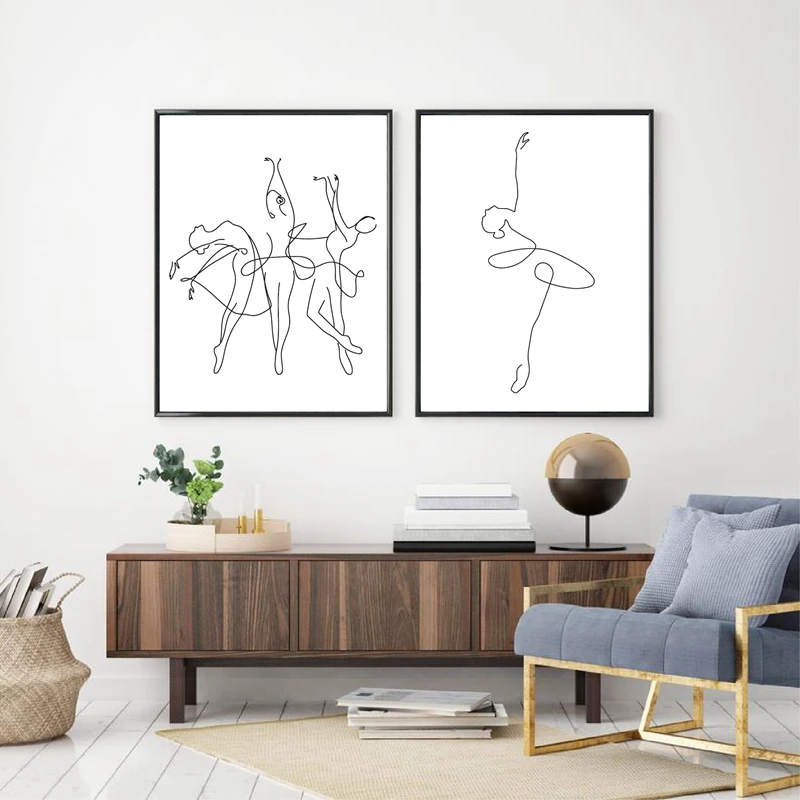 Абстрактная балерина печать одна линия боди Рисование Искусство Холст Живопись