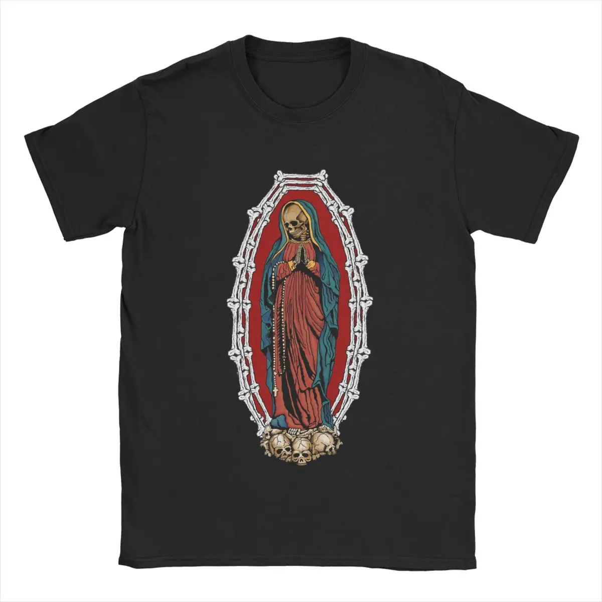 

Men's T-Shirt Santa Muerte Cotton Tees Saint Death Goth Mexican Death Muertos Mother Skull T Shirts O Neck Clothing Gift Idea