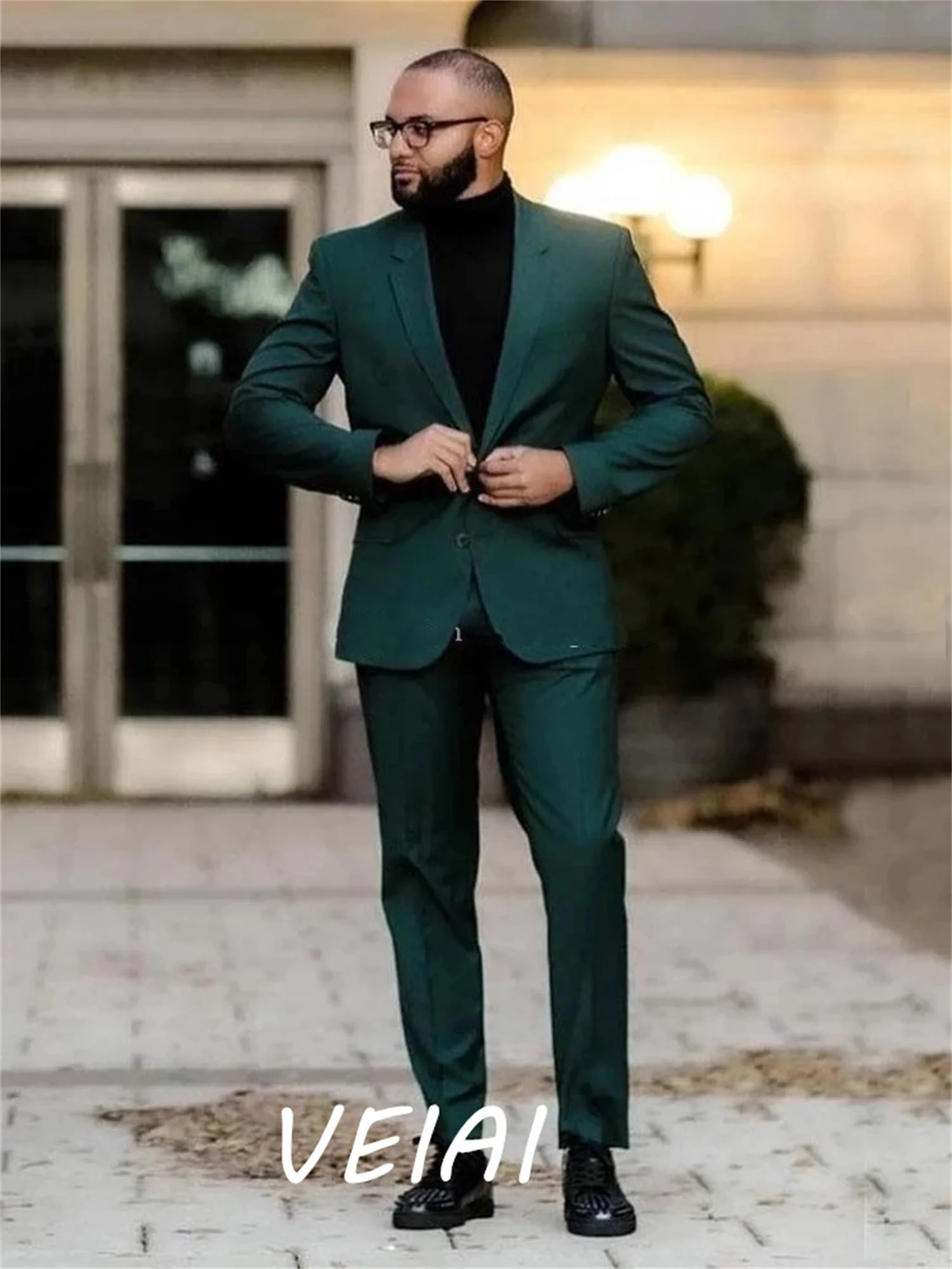 Wedding Dark Green Two Buttons Costume Homme Slim Fit Men Suits Masculino Terno Tuxedo Groom Prom Blazer 2 Pieces
