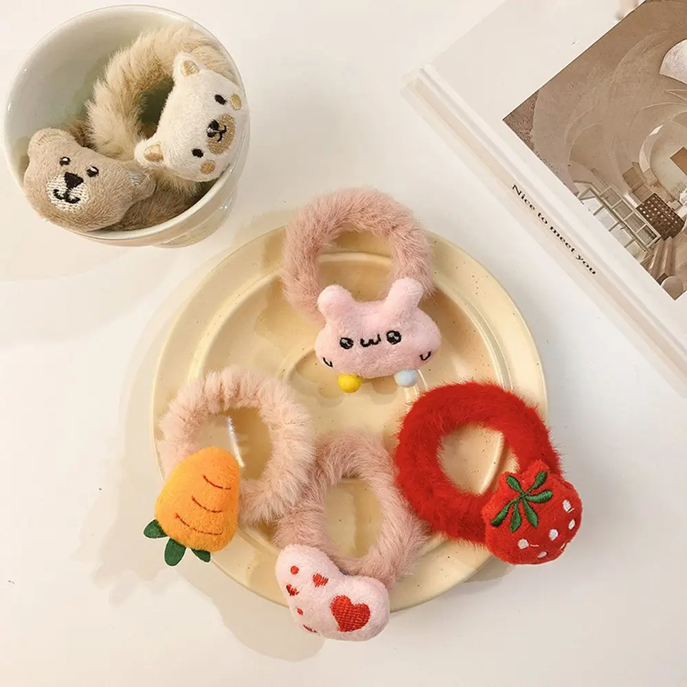 

Милые плюшевые резинки в виде медведя, кролика, подарок для девочек, детские милые головные уборы, резинки для волос в виде животных, фруктов