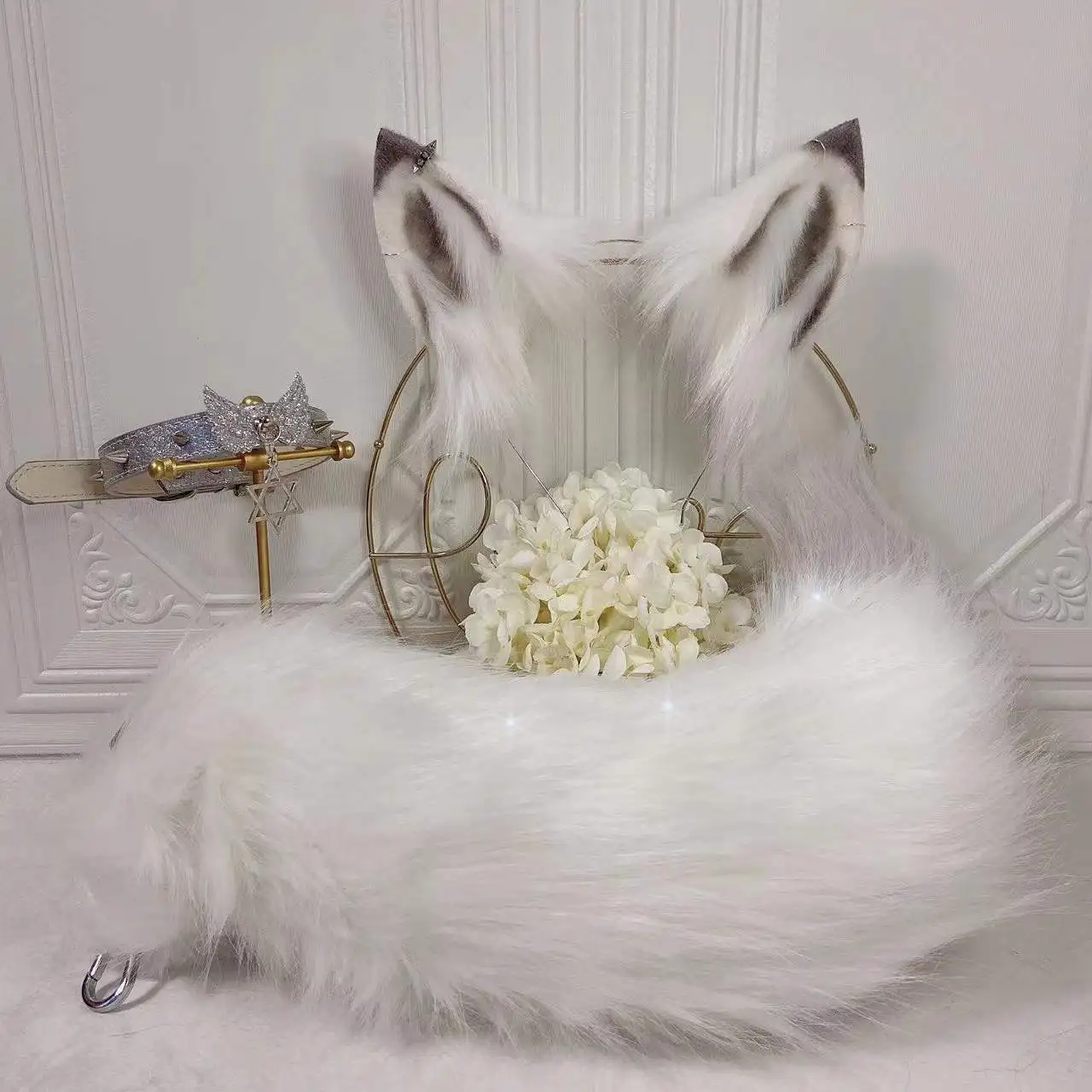 New white wolf Anime simulation beast ear beast tail wolf ear cat ear fox ear hair hoop custom COSPLA