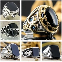 hot sale mixed styles black square resin crystal ring mens finger ring with animal double eagle head geometric pattern ring