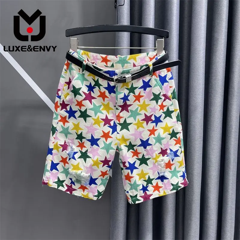 

Fashionable casual wide leg capris from women's summer 2023 New Fashion Star Print Slim denim straight leg pants