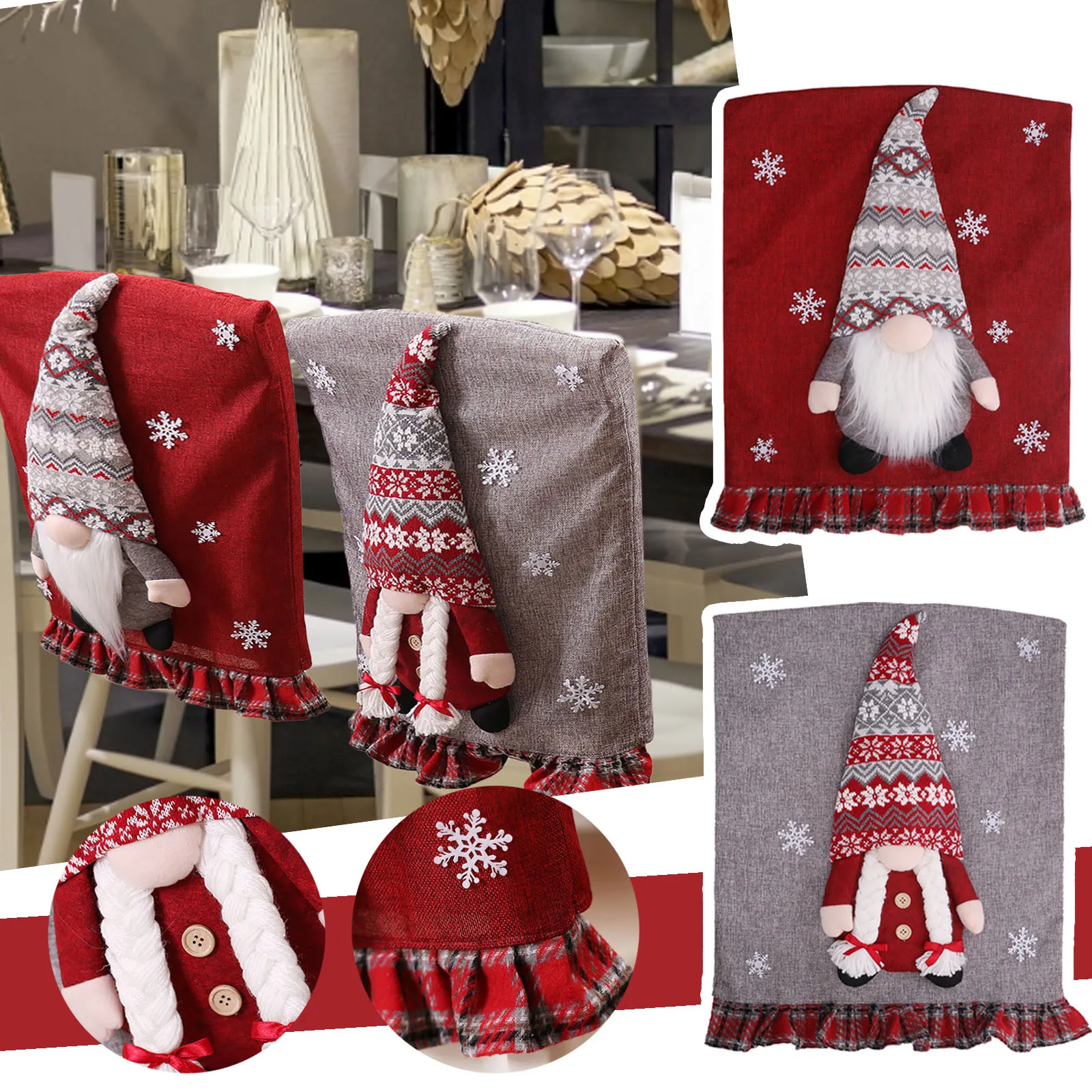Back Cover Santa Snowman Christmas Dinner Chair Cover Kitche