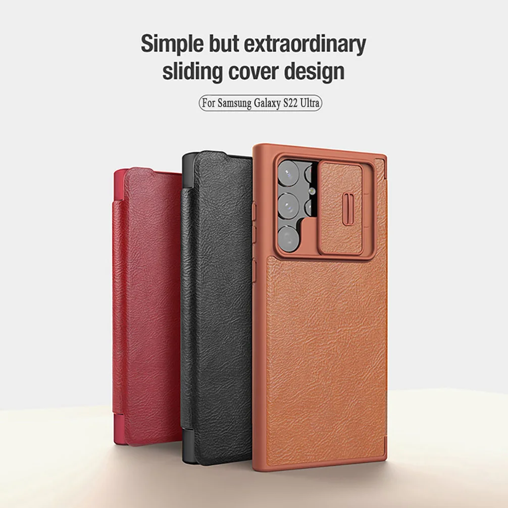 For Samsung Galaxy S22 Ultra Case NILLKIN Leather Qin Pro Flip Wallet Bag TPU+PC Cover For Samsung S22+ Plus Slide Camera Case