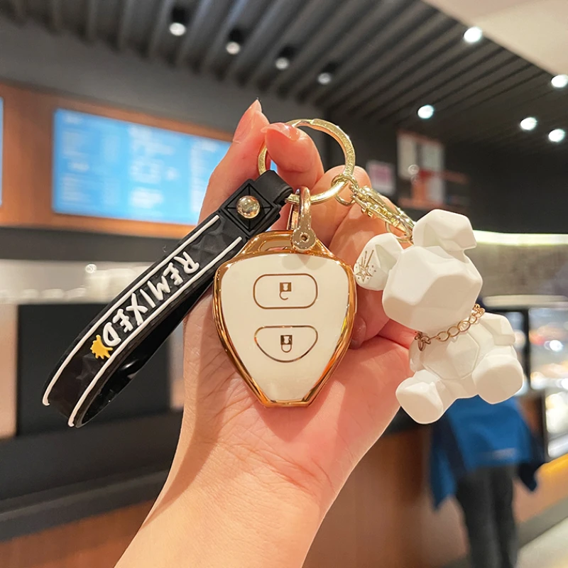 

For Toyota Auris 2007 2008 For Toyota Yaris Etios Crown Avalon Venza 2 Buttons TPU Car Key Case Cover Fob Cute Rabbit Keychain