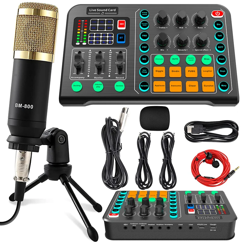 Professional Cardioid Pickup Podcast Microphone,Portable Audio Mixer for Live Streaming,Gaming,PC