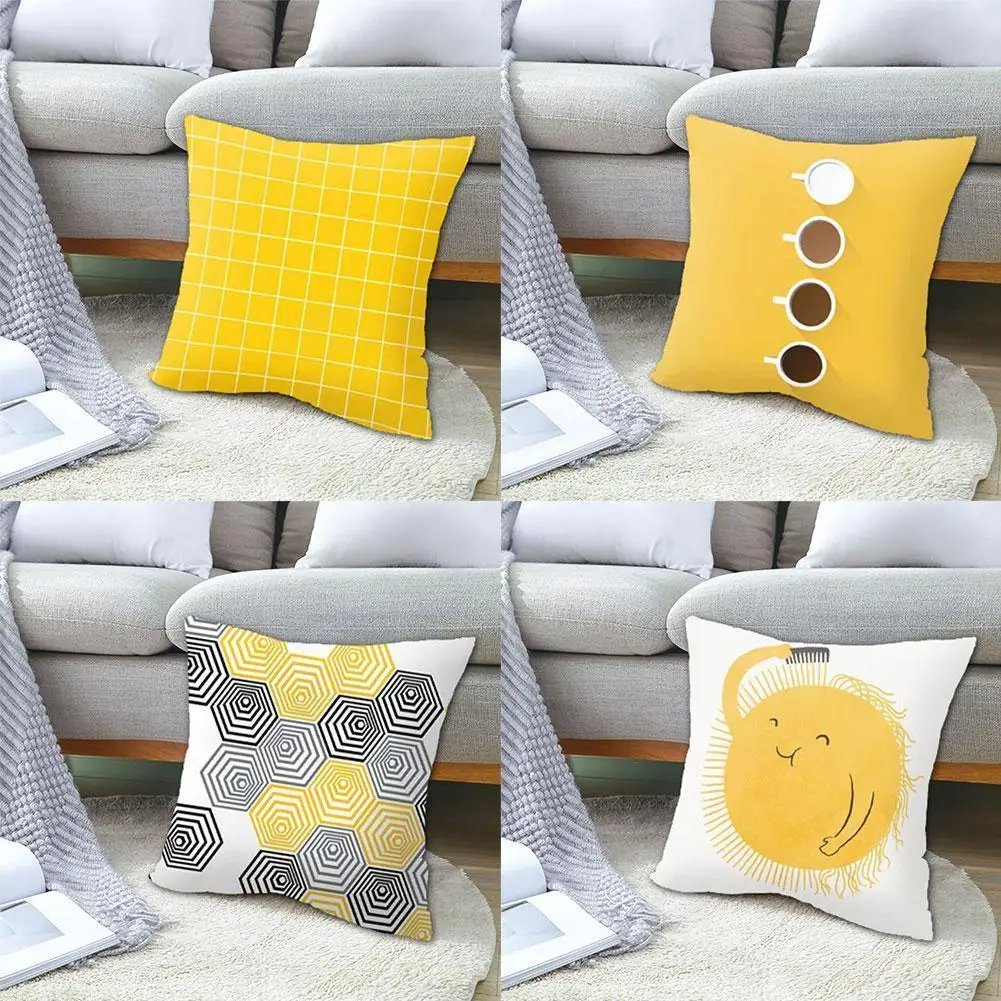 Yellow Printing Cushion Pillowcase Geometric Hug Pillowcase Chair Square Sofa Cushion Home Pillowcase Decorative P7u6