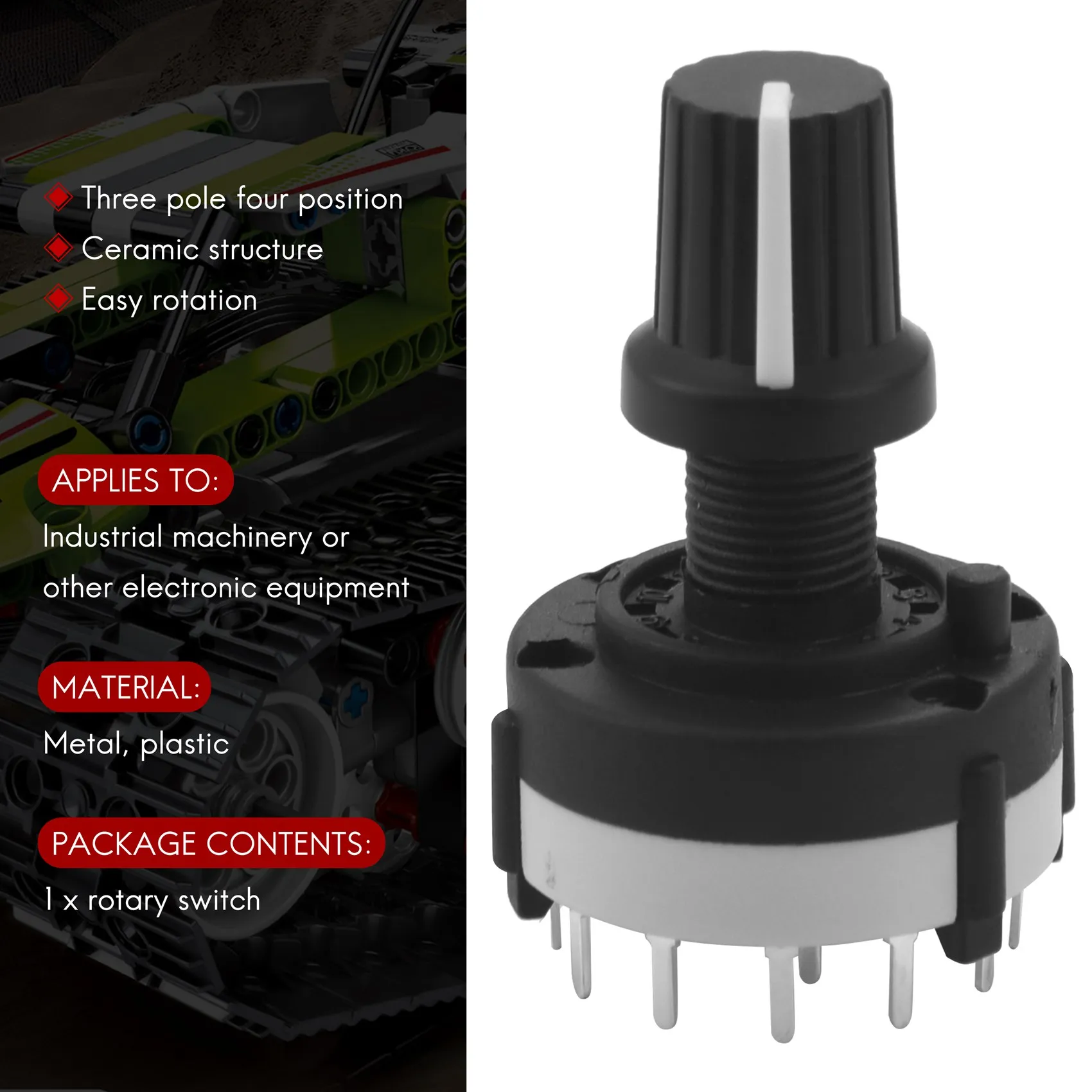 3P4T 3-полюсный 4-позиционный поворотный переключатель с одной пластиной и ручкой |