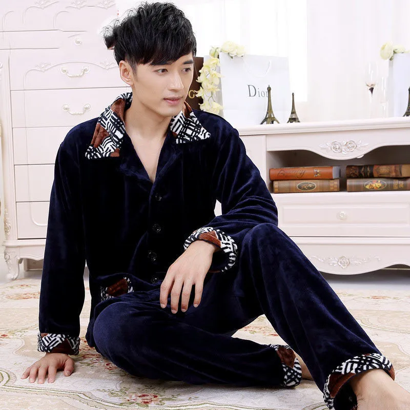 Warm Plaid Pajamas Set Man Thick Sleepwear For Men Soft Comfortable Pyjama Women's Flannel Fashion Homewear Clothes Plus Size