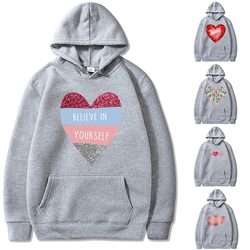 

New Love Print Hoodies Autumn Pullover Sweatshirt Unisex Men and Women's Casual Student Fashion Hooded Commuter Long Sleeve Tops