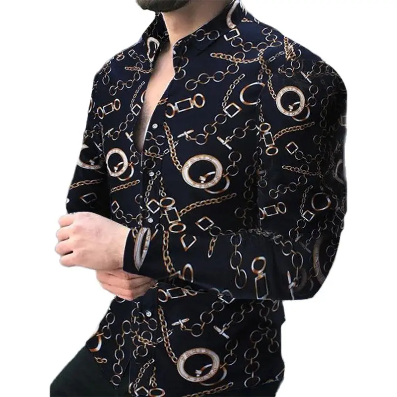 

2022 Europe and America Spring/autumn plaid sexy casual long sleeve shirt men's fashion lapel QQ open front top
