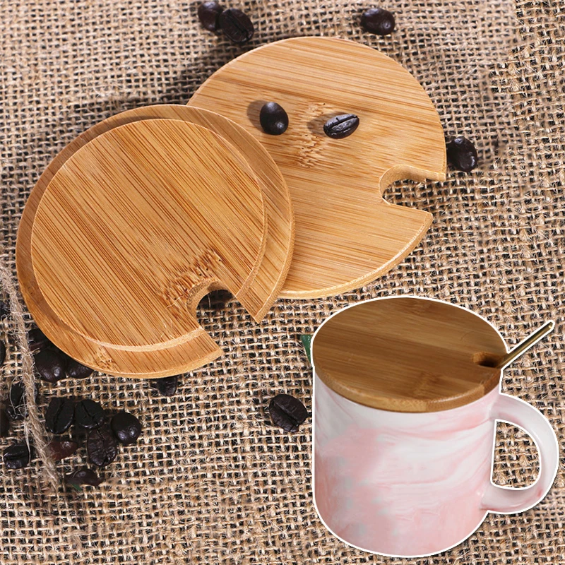 1pcs Bamboo Mug Cover with Stirring Hole Glass Lid Natural Material Jar Lid  Sealed Stopper Cups Mat Tea Cup Top Cover