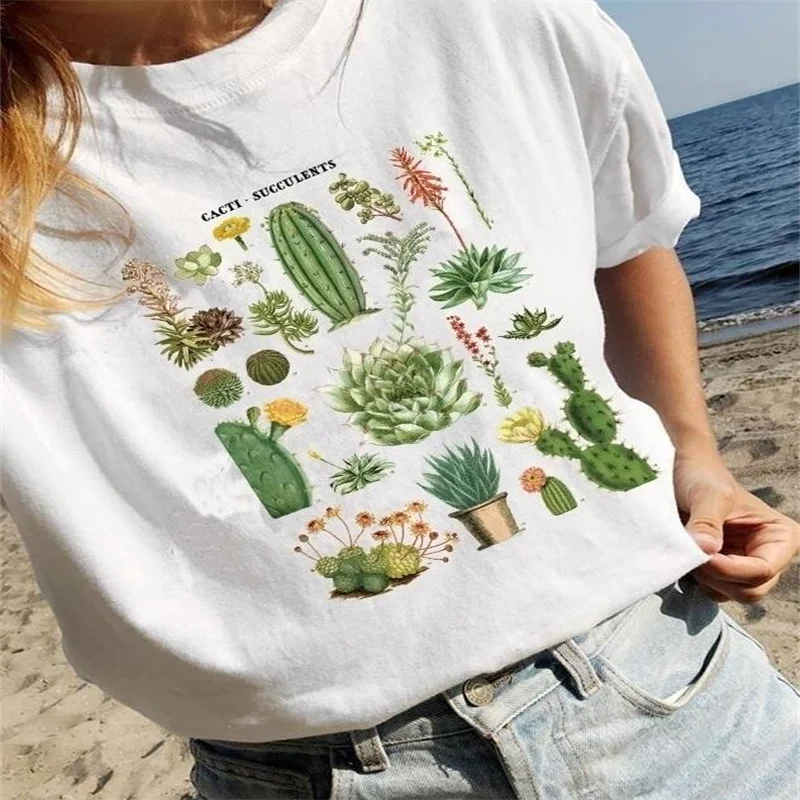 

Succulent Cactus Tee Harajuku Shirt Kawaii Gothic Blouses 90s Women's T-shirt Woman Clothes Y2k Tops Goth Aesthetic