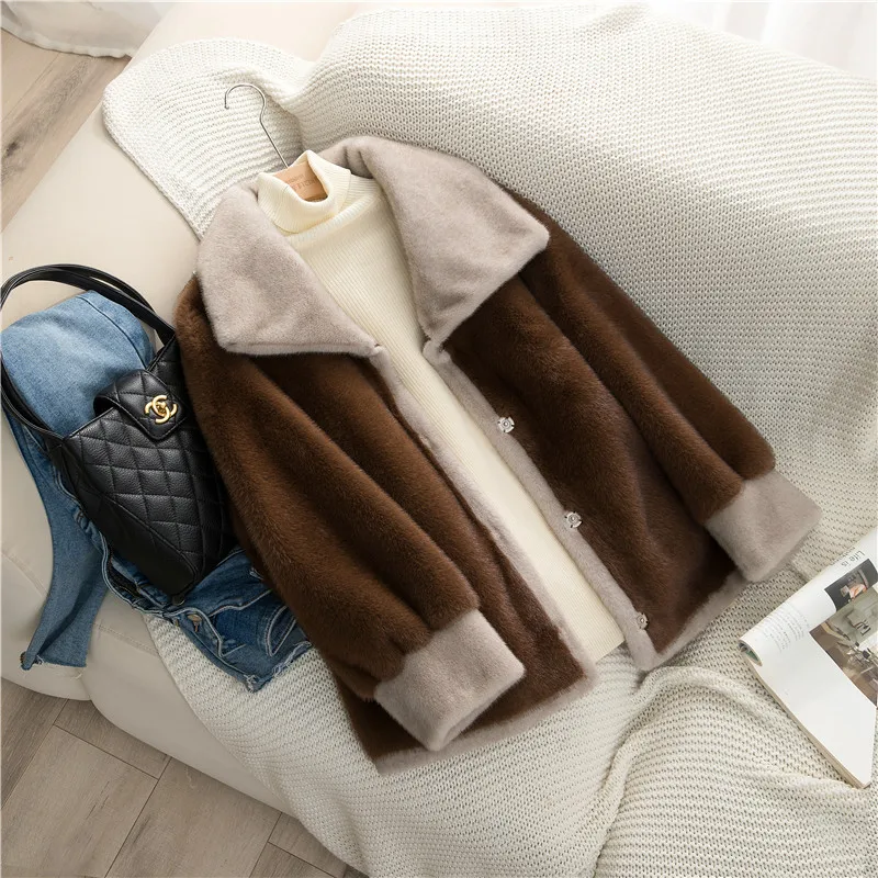 

Women's Faux Fur Coats Fashion Windbreaker Women Plush CVoats Winter Warm Thicken Clothing Turn-down Collar Long Sleeve Coats